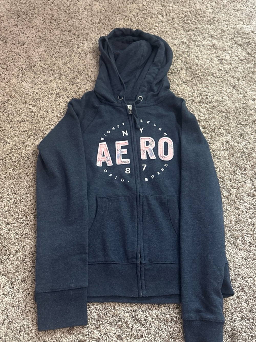 Aeropostale Navy Blue Zip Hoodie with Pink AERO Logo